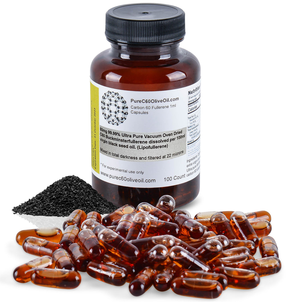 Wholesale Case 48 Units - C60 Organic Black Seed Oil Capsules / Pills 100ml - 99.99% C60 Solvent-Free