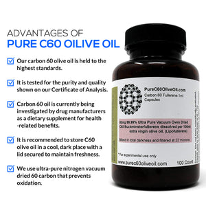 C60 Organic Olive Oil Capsules / Pills 100ml - 99.99% C60 Solvent-Free